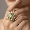 Gold Plated Green And White Round Kundan Polki Ring