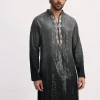 Grey Shaded Sequin Zipper Kurta With Black Pants