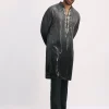 Grey Shaded Sequin Zipper Kurta With Black Pants