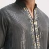 Grey Shaded Sequin Zipper Kurta With Black Pants