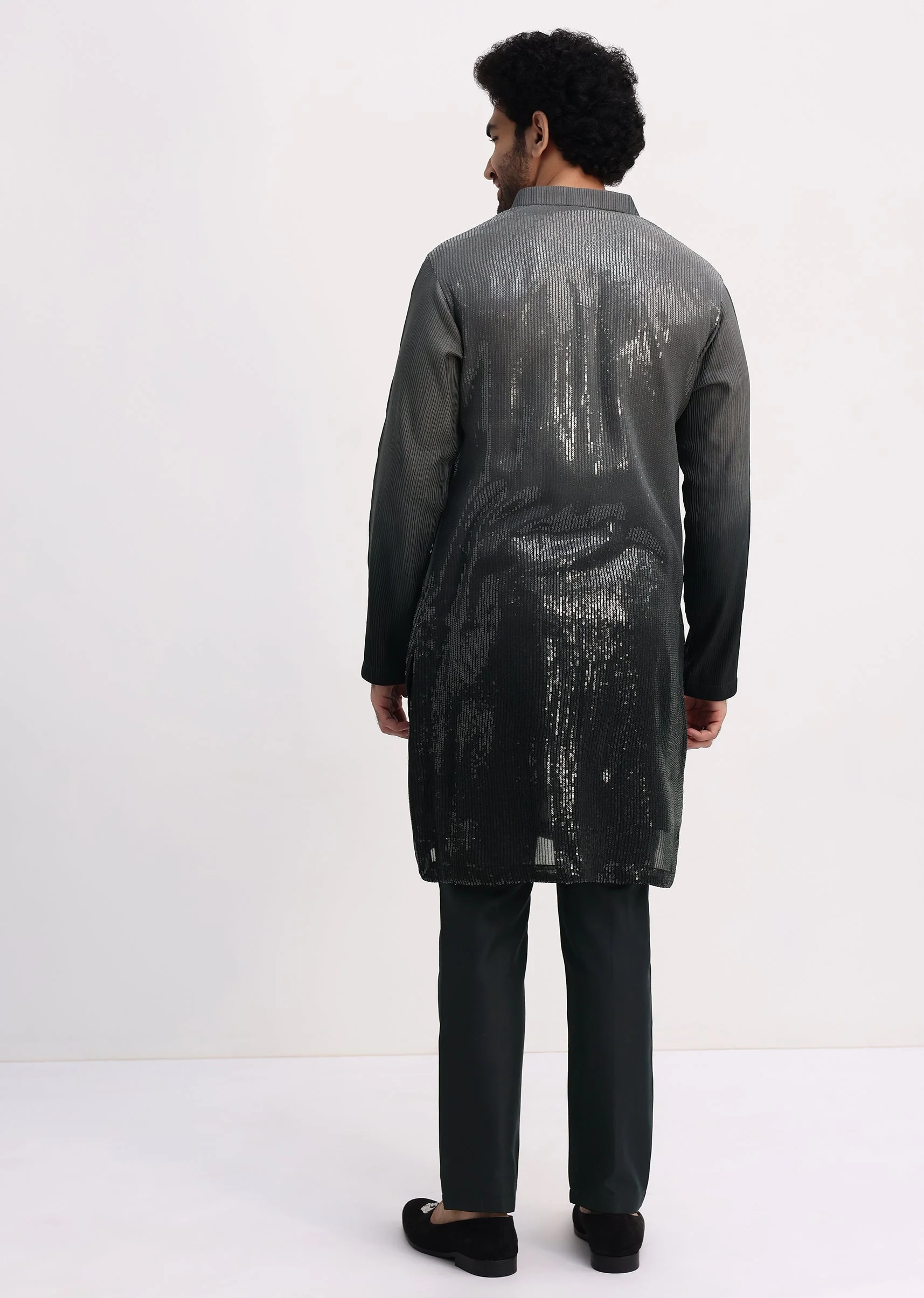 Grey Shaded Sequin Zipper Kurta With Black Pants