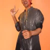 Grey Shaded Sequin Zipper Kurta With Black Pants