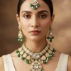 Elegant Kundan And Green Bead Bridal Necklace Set