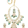 Elegant Kundan And Green Bead Bridal Necklace Set