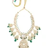 Elegant Kundan And Green Bead Bridal Necklace Set