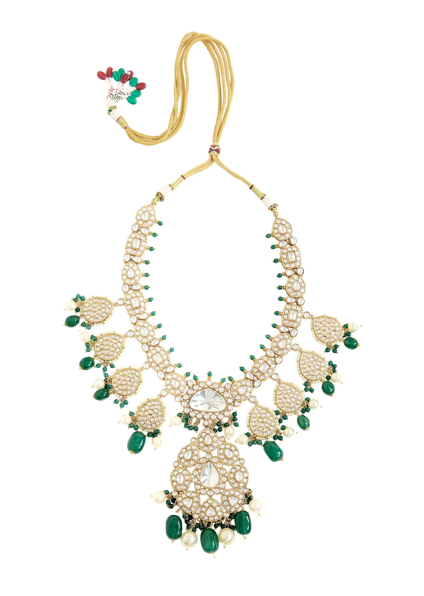 Elegant Kundan And Green Bead Bridal Necklace Set
