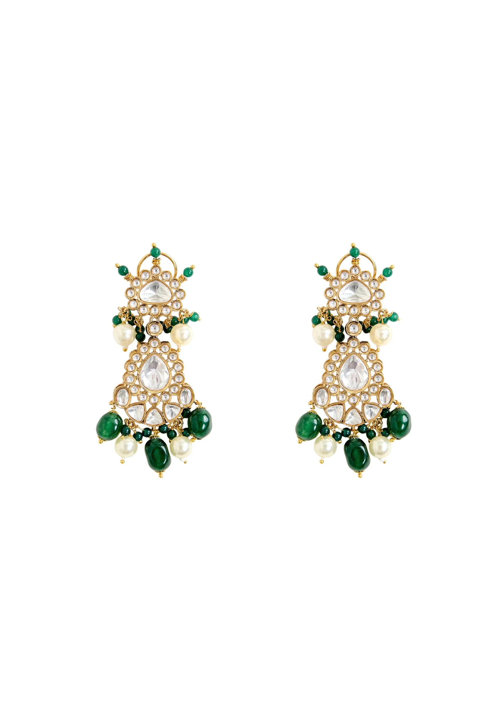 Elegant Kundan And Green Bead Bridal Necklace Set