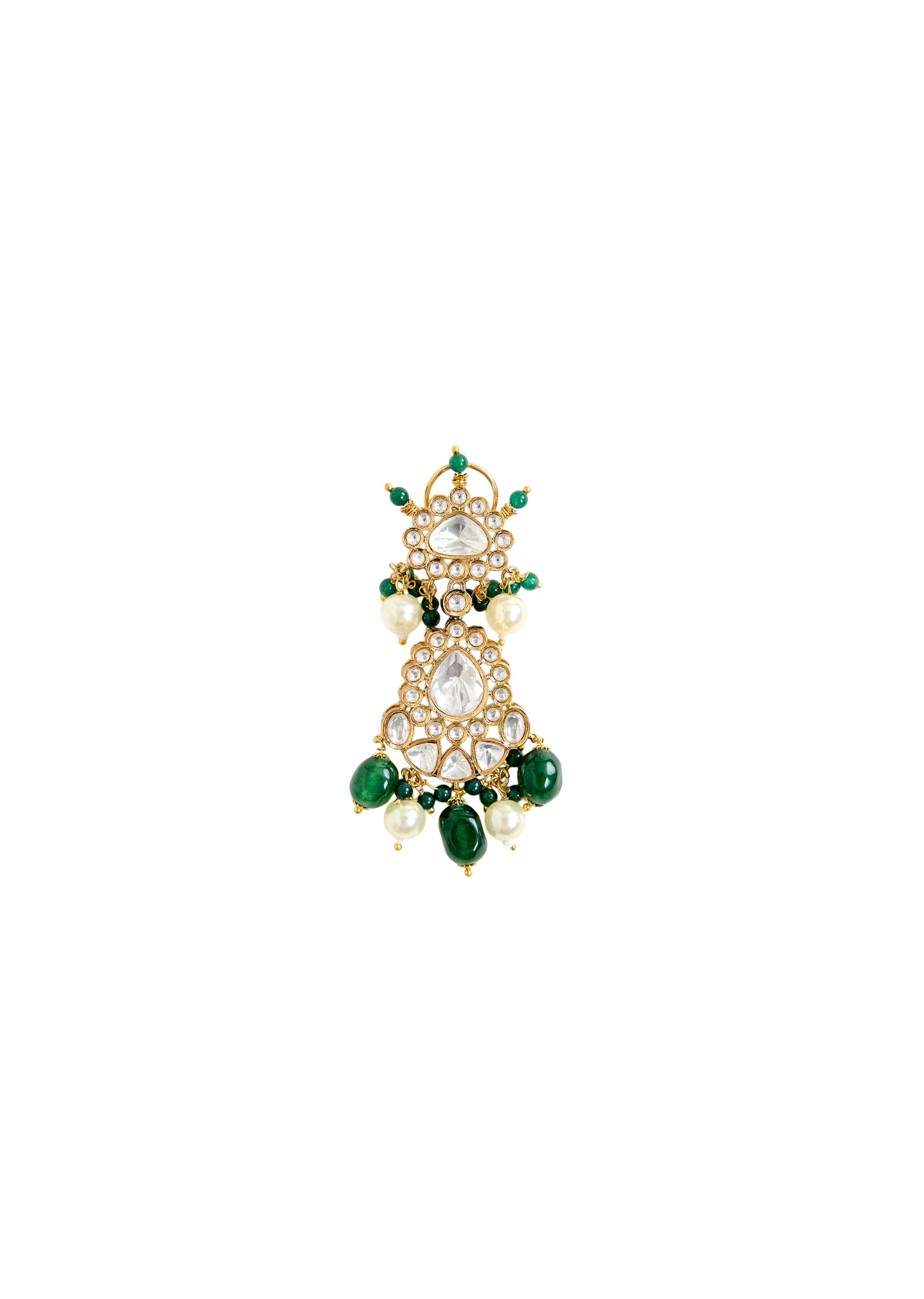 Elegant Kundan And Green Bead Bridal Necklace Set