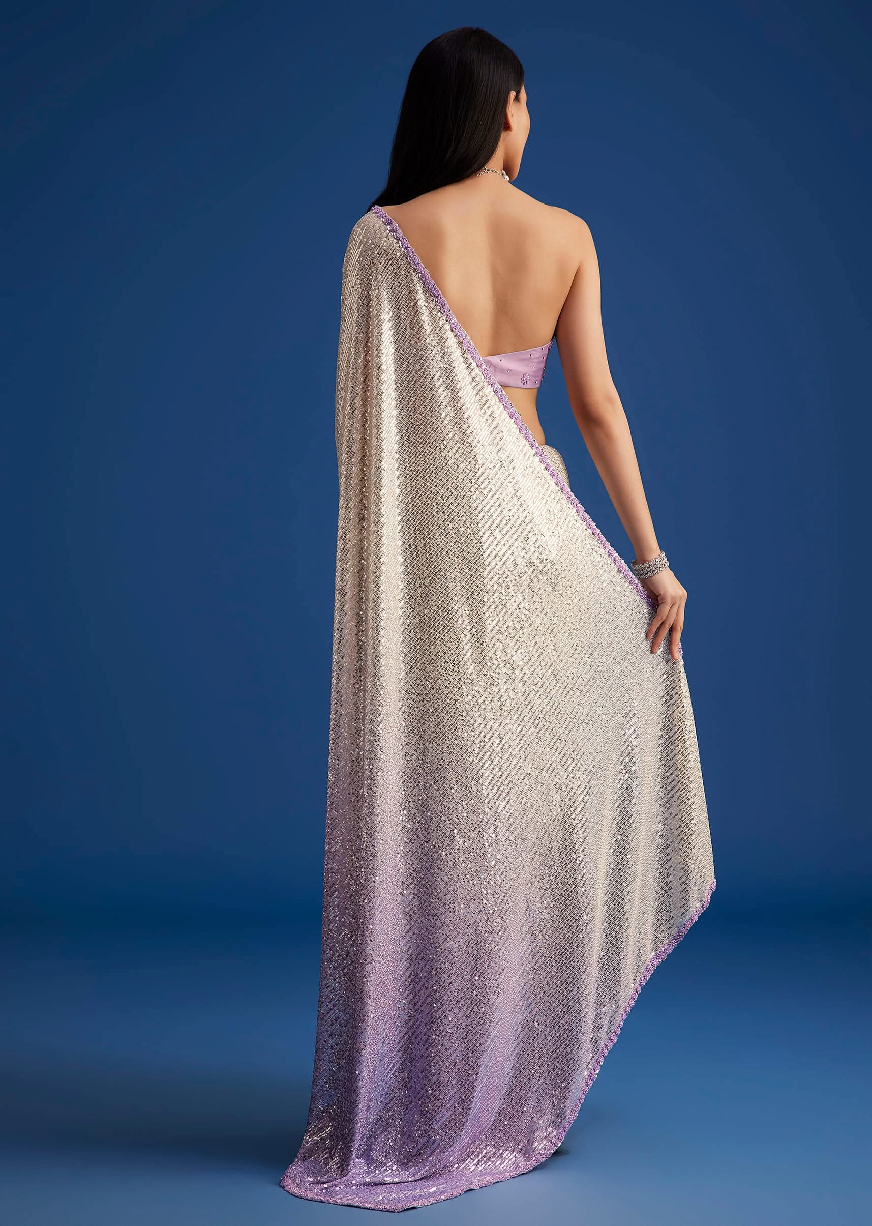 Lavender Purple Ombre Sequins Saree With An Embellished Border