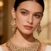 Gold Plated Kundan Polki Necklace With Earrings