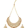 Gold Plated Kundan Polki Necklace With Earrings