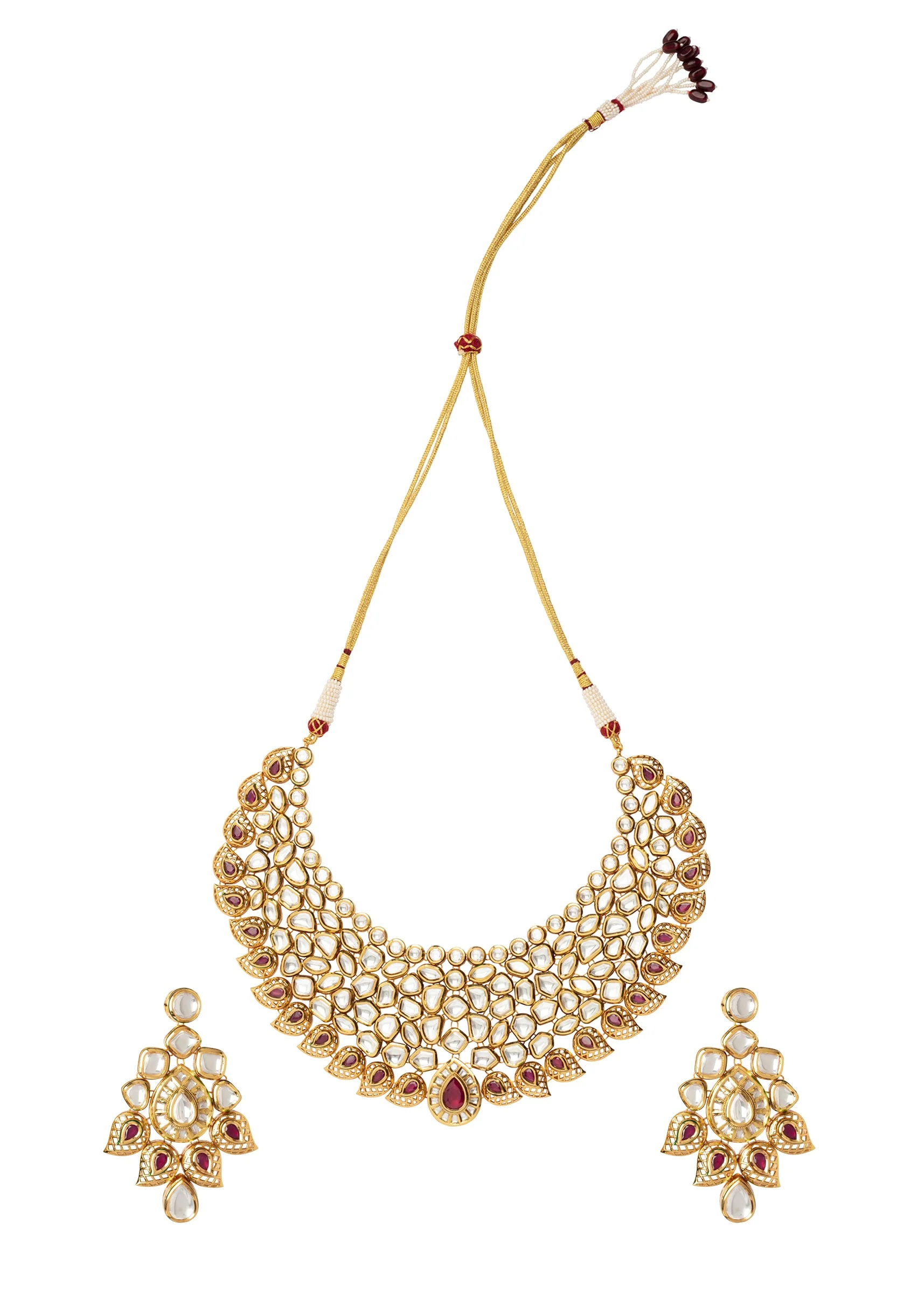 Gold Plated Kundan Polki Necklace With Earrings