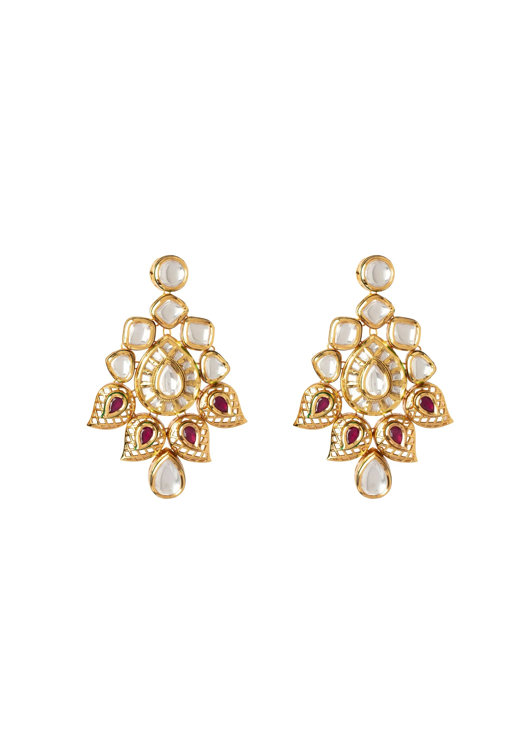 Gold Plated Kundan Polki Necklace With Earrings