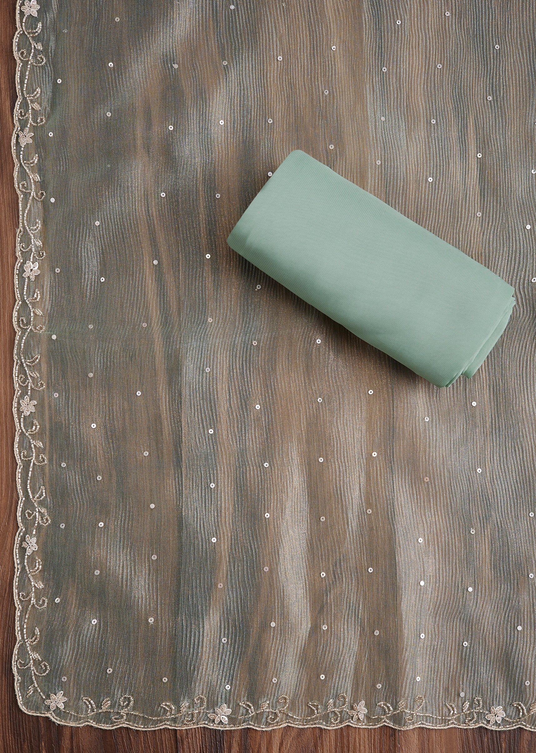 Green Tissue Embroidered Dress Material Suit