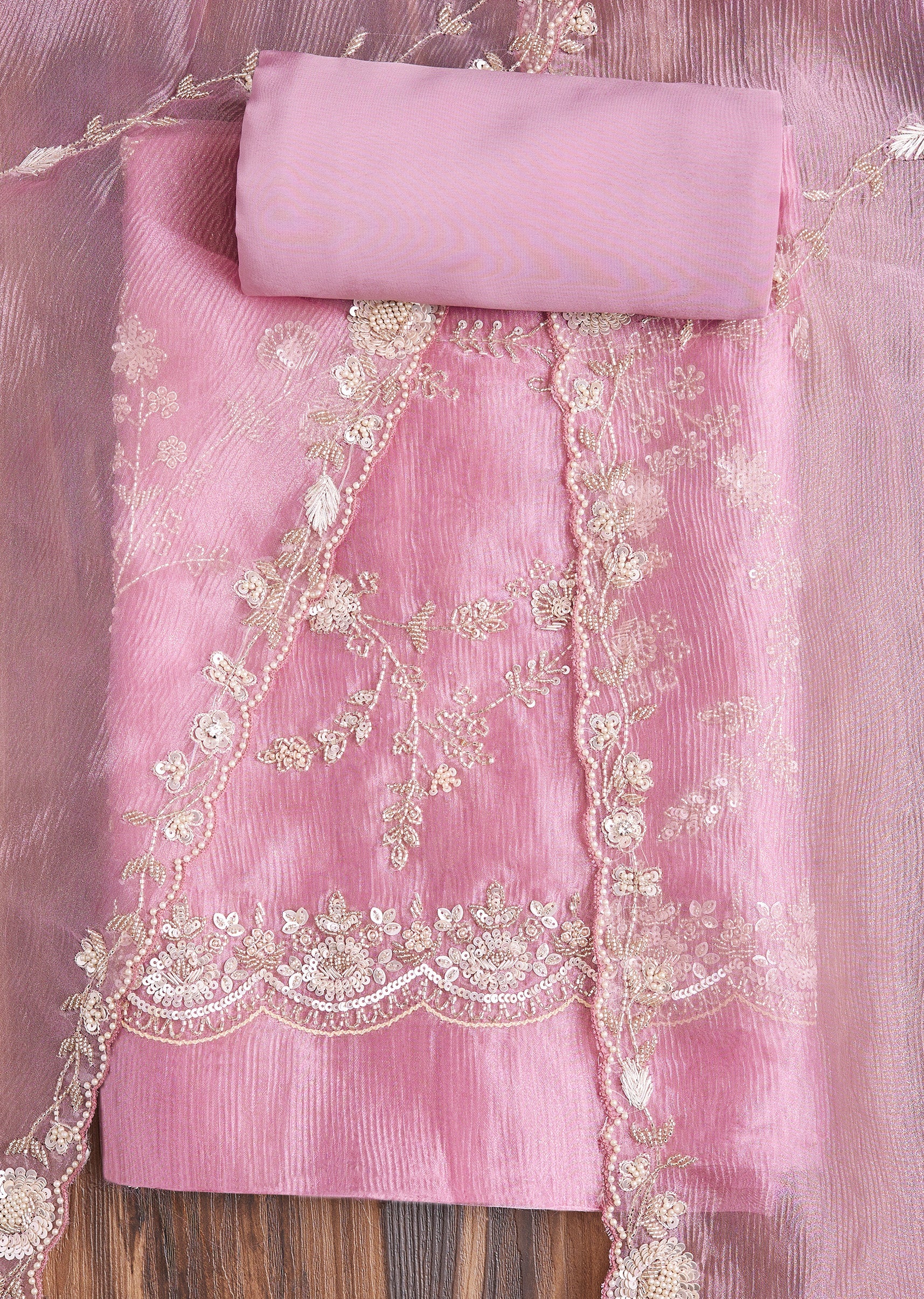 Pink Tissue Dress Material Suit