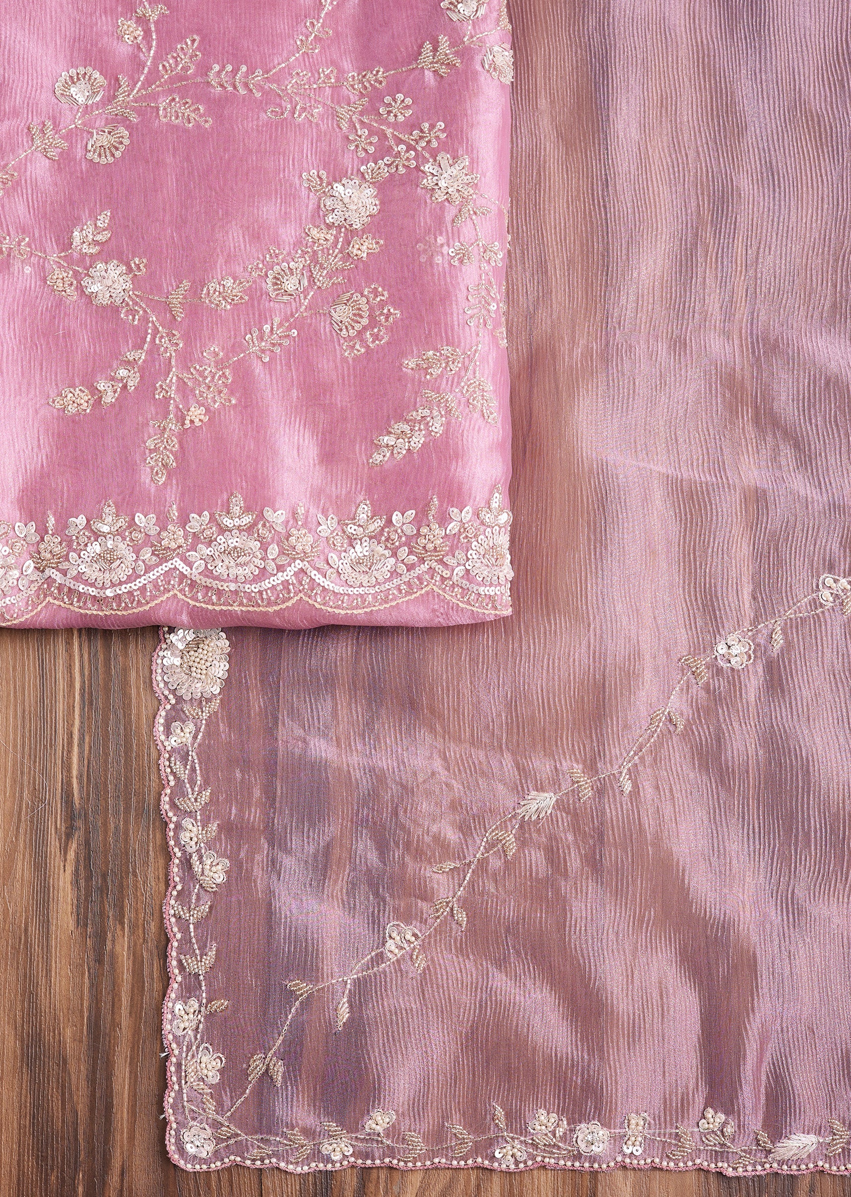 Pink Tissue Dress Material Suit
