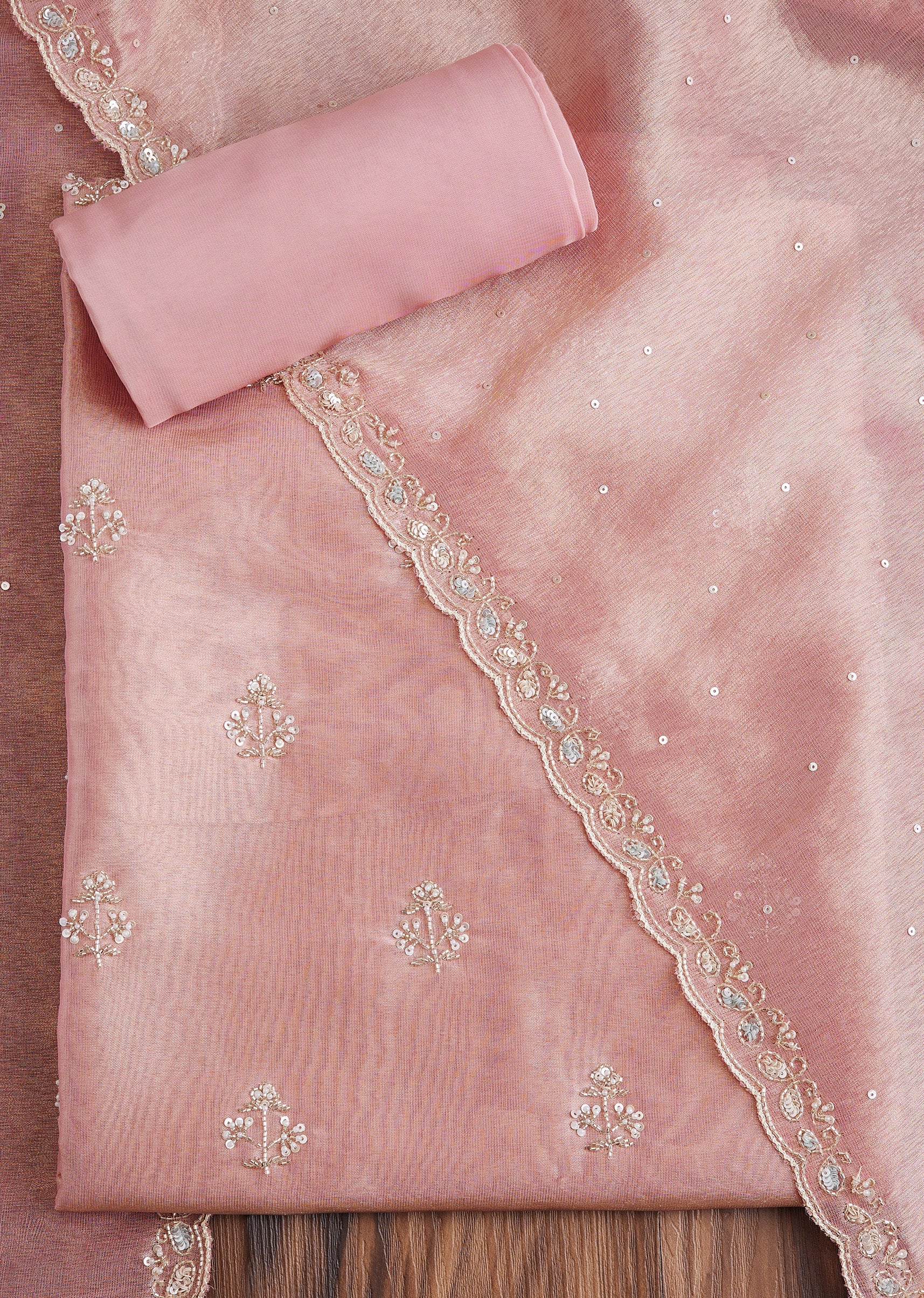 Pink Tissue Embroidered Dress Material Suit