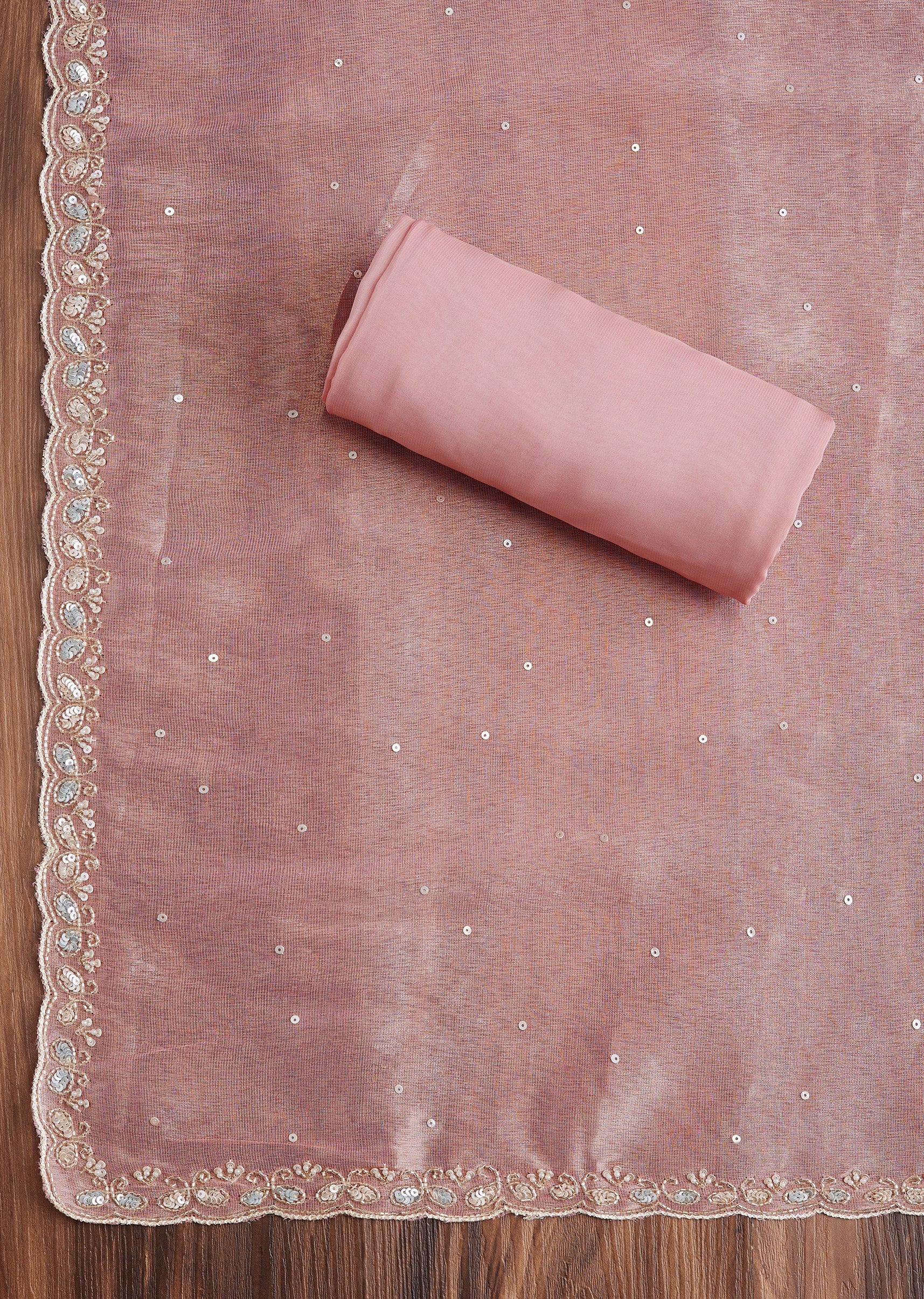 Pink Tissue Embroidered Dress Material Suit