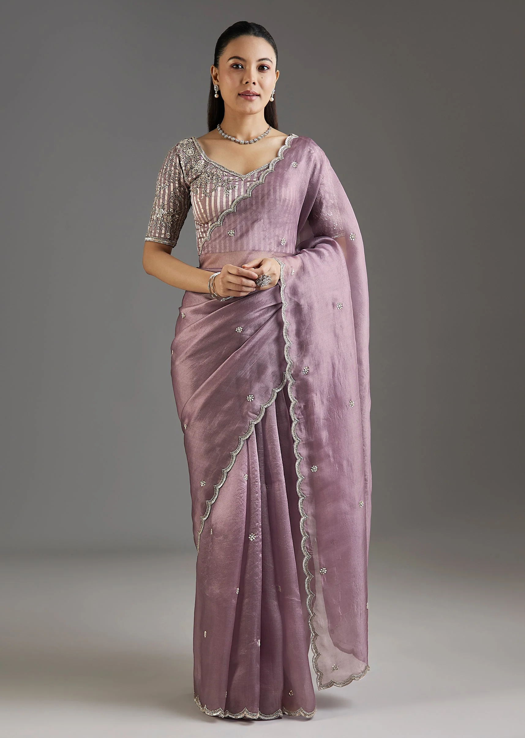 5905-lilac-organza-saree-with-embellished-scallop-border-1.webp Lilac Organza Saree With Embellished Scallop Border