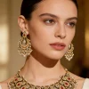 Gold Plated Pink Teardrop Choker Necklace Set With Earrings