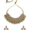 Gold Plated Pink Teardrop Choker Necklace Set With Earrings