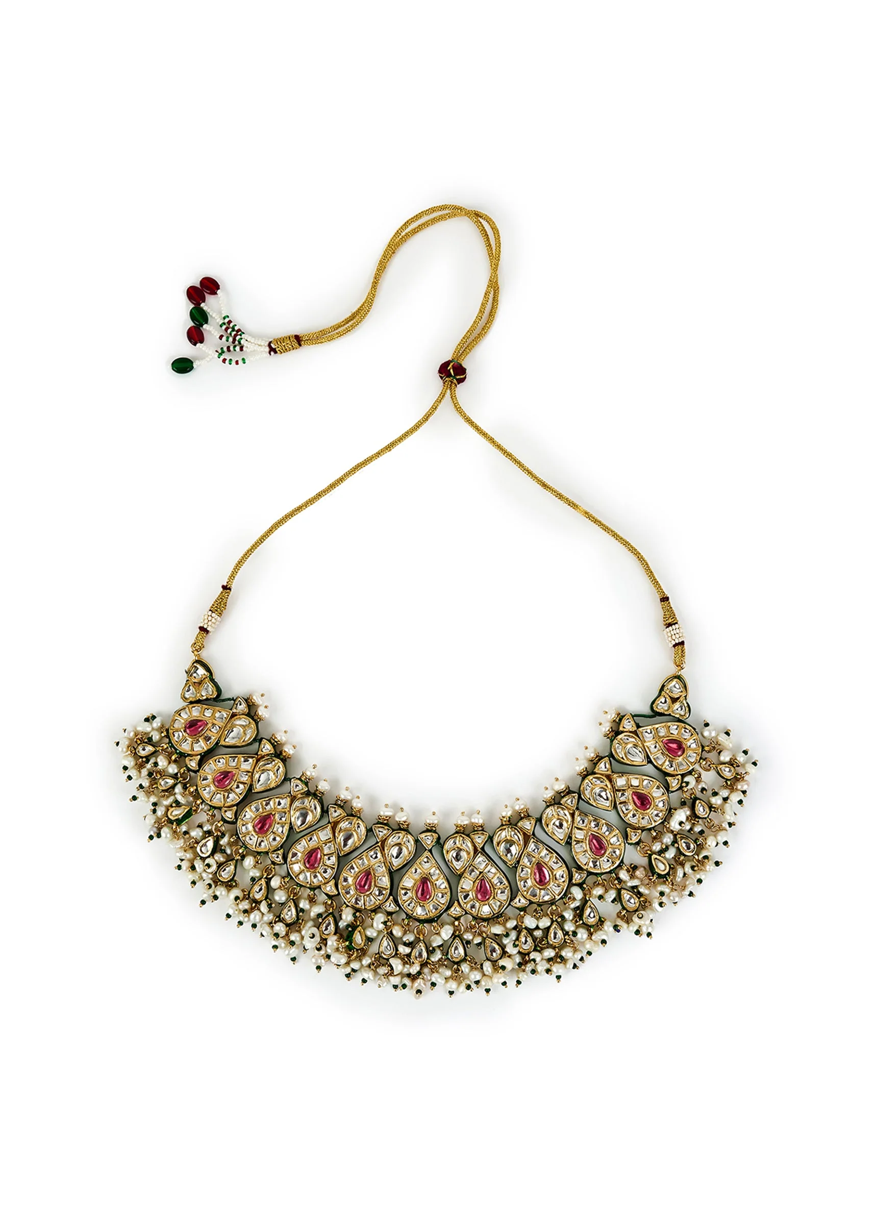 Gold Plated Pink Teardrop Choker Necklace Set With Earrings