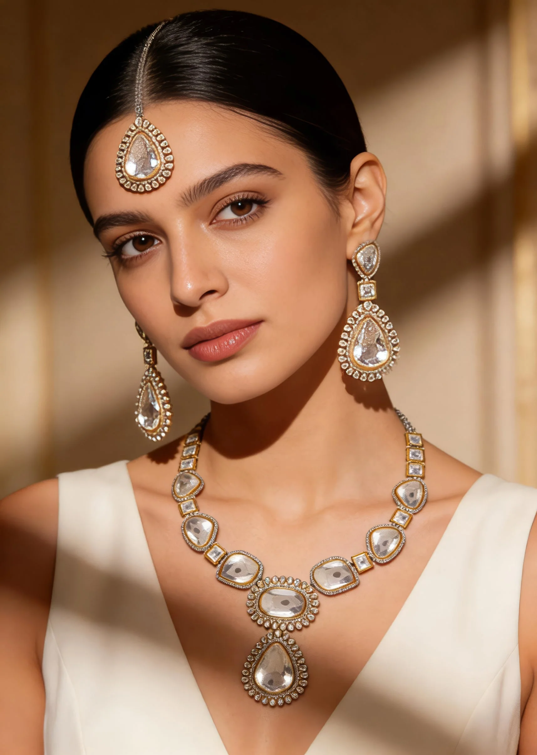 593-silver-plated-gold-kundan-short-necklace-set-with-earrings-1.webp Silver Plated Gold Kundan Short Necklace Set With Earrings