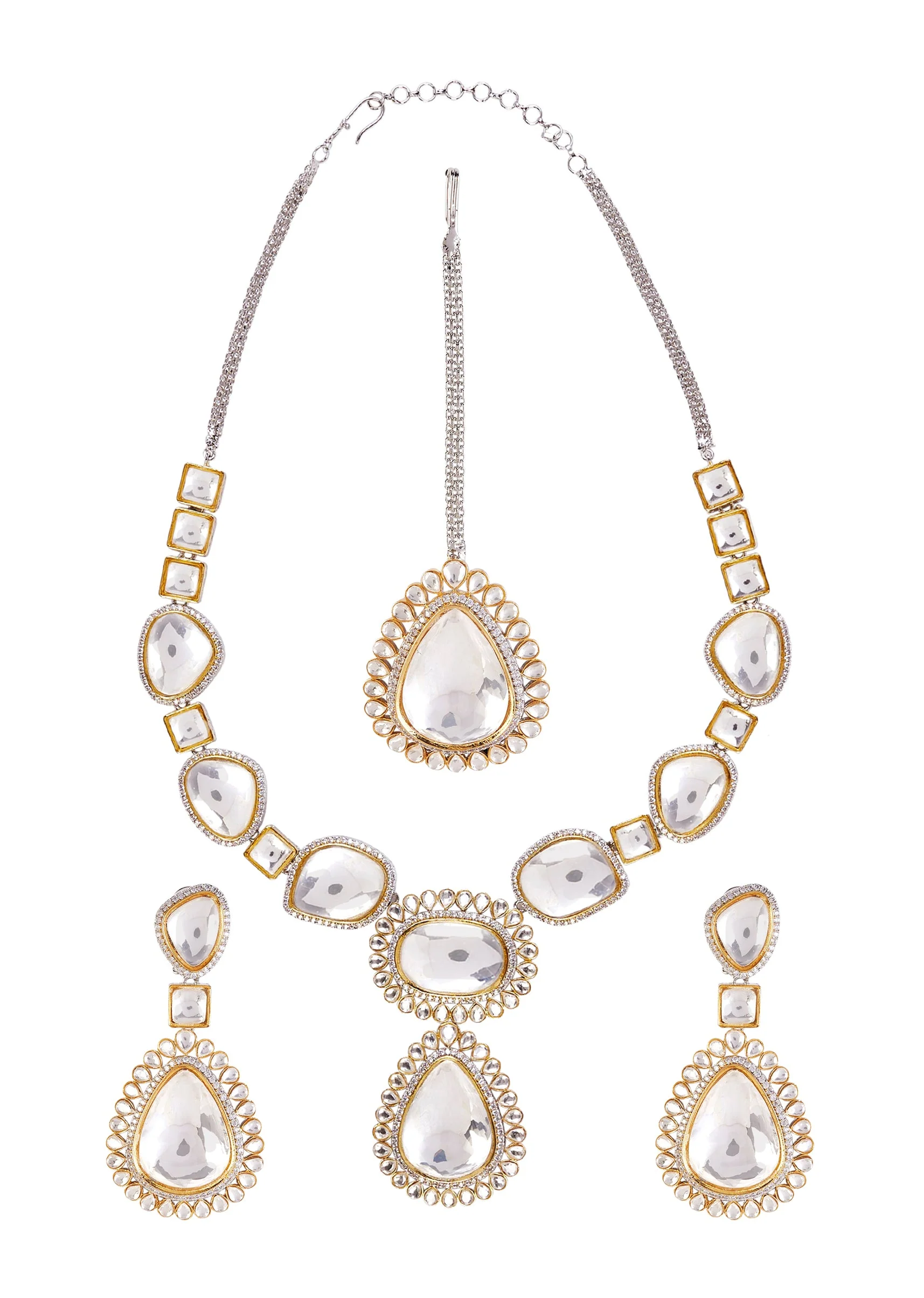 Silver Plated Gold Kundan Short Necklace Set With Earrings