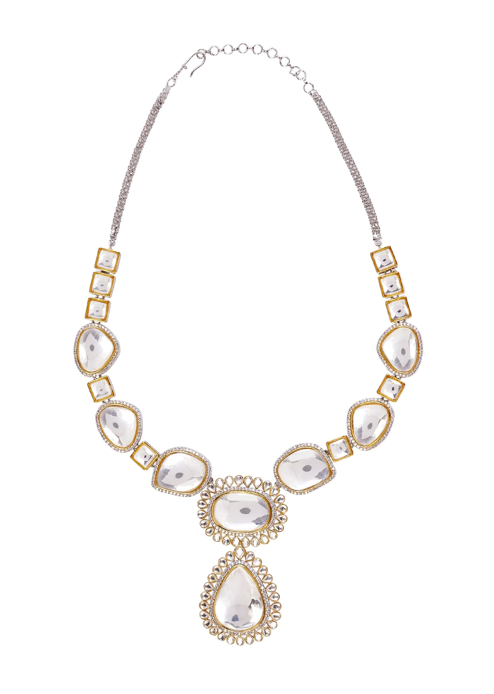 Silver Plated Gold Kundan Short Necklace Set With Earrings