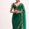 Green Scallop Border Organza Saree With Unstitched Blouse