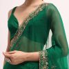 Green Scallop Border Organza Saree With Unstitched Blouse
