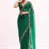 Green Scallop Border Organza Saree With Unstitched Blouse