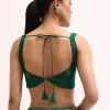 Green Scallop Border Organza Saree With Unstitched Blouse