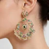 Oversized Chandbali Earrings With Multicolor Stones and Pearl Drops