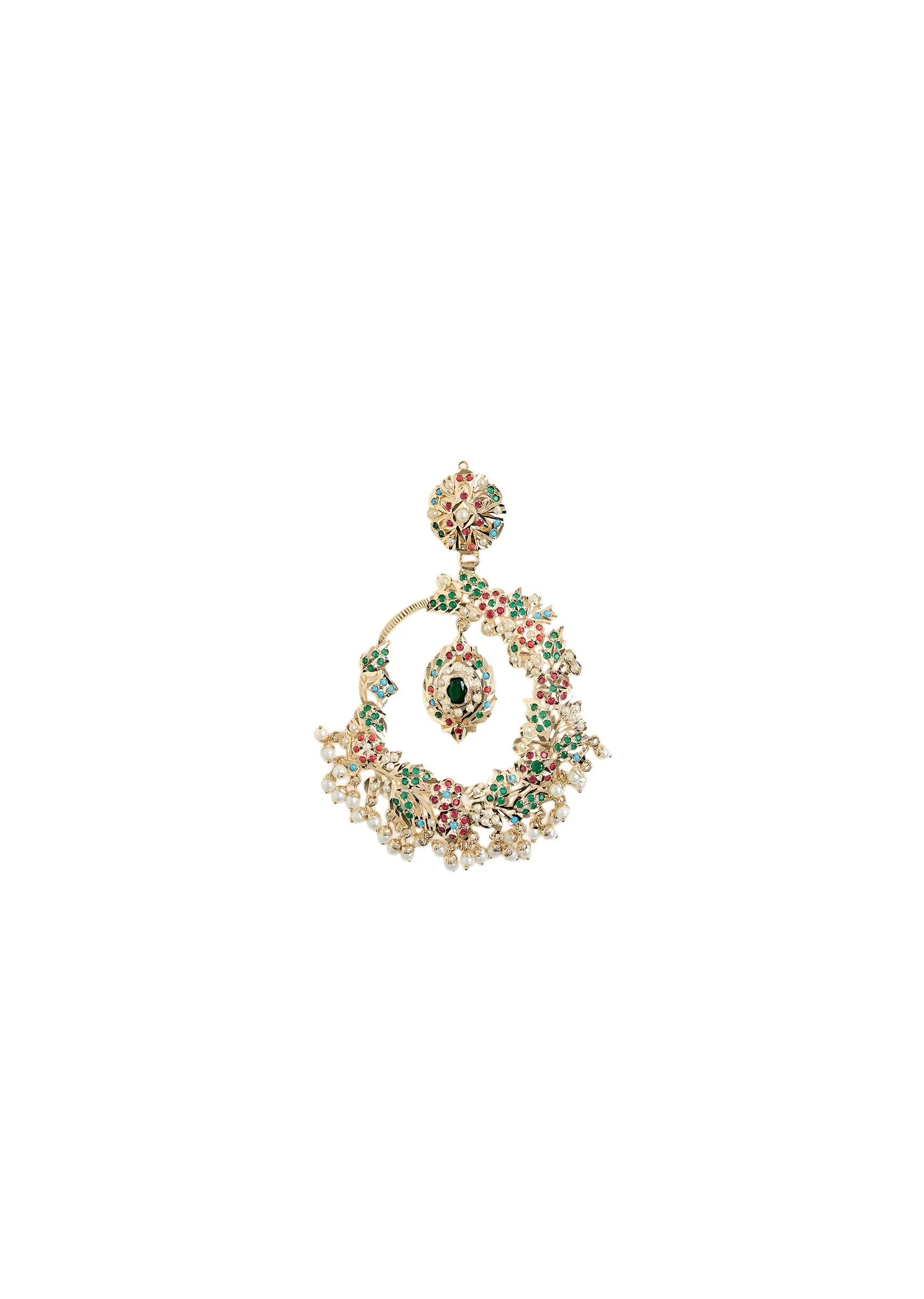 Oversized Chandbali Earrings With Multicolor Stones and Pearl Drops