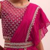 Magenta Pink Pre Pleated Frill Saree With Belt And A Stitched Blouse