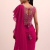 Magenta Pink Pre Pleated Frill Saree With Belt And A Stitched Blouse