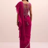 Magenta Pink Pre Pleated Frill Saree With Belt And A Stitched Blouse