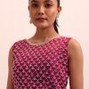 Magenta Pink Pre Pleated Frill Saree With Belt And A Stitched Blouse