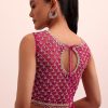 Magenta Pink Pre Pleated Frill Saree With Belt And A Stitched Blouse