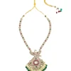 Gold Plated Green And White Stone Long Necklace Set