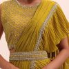 Mustard Yellow Georgette Frill Saree With Embellished Blouse
