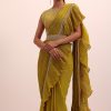 Mustard Yellow Georgette Frill Saree With Embellished Blouse