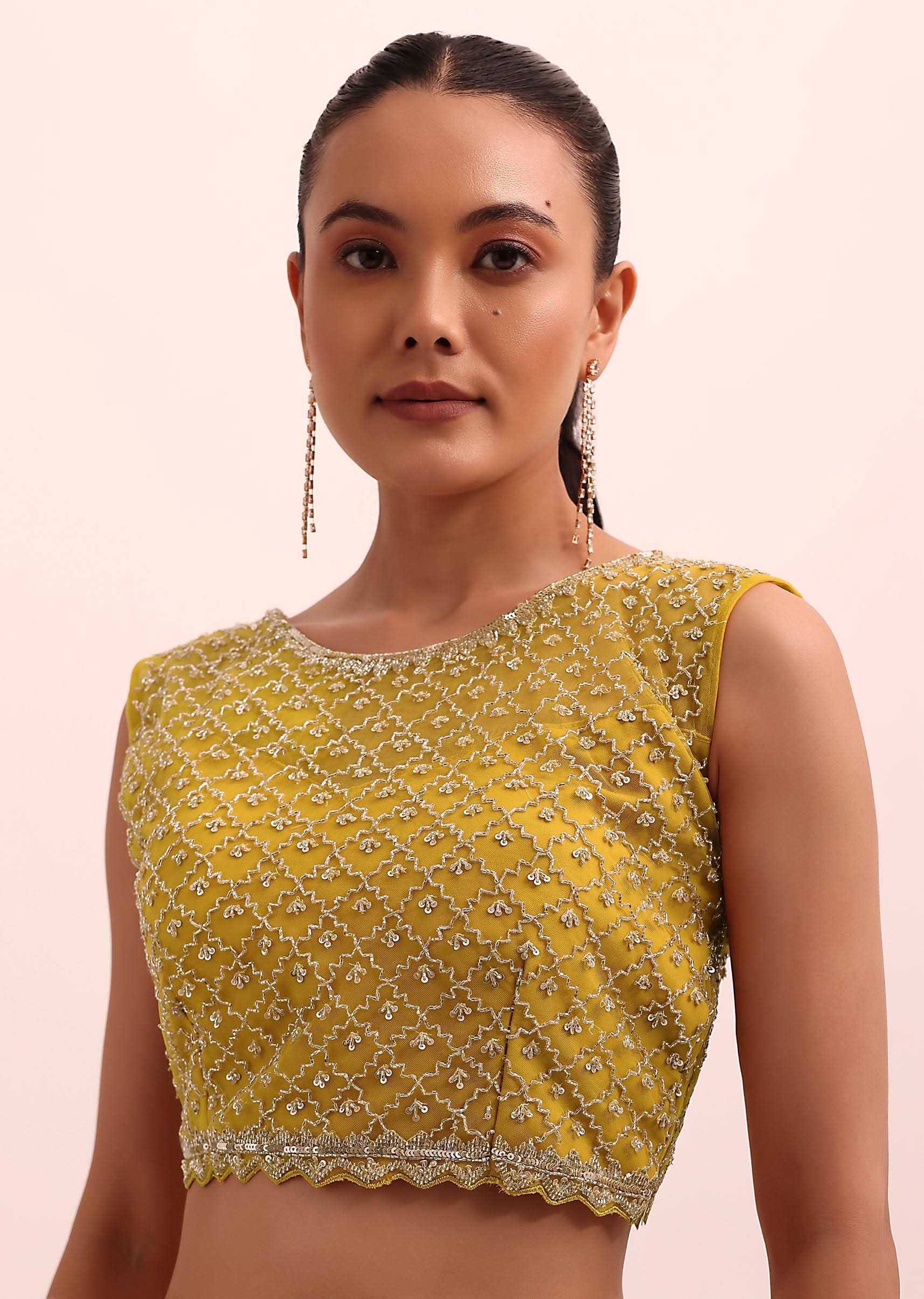Mustard Yellow Georgette Frill Saree With Embellished Blouse
