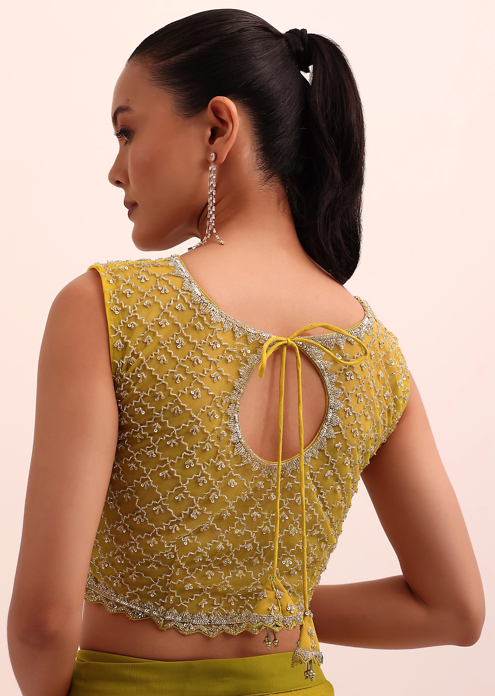Mustard Yellow Georgette Frill Saree With Embellished Blouse