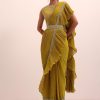 Mustard Yellow Georgette Frill Saree With Embellished Blouse