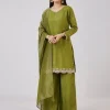 Green Silk Palazzo Set With Zari And Sequins Work