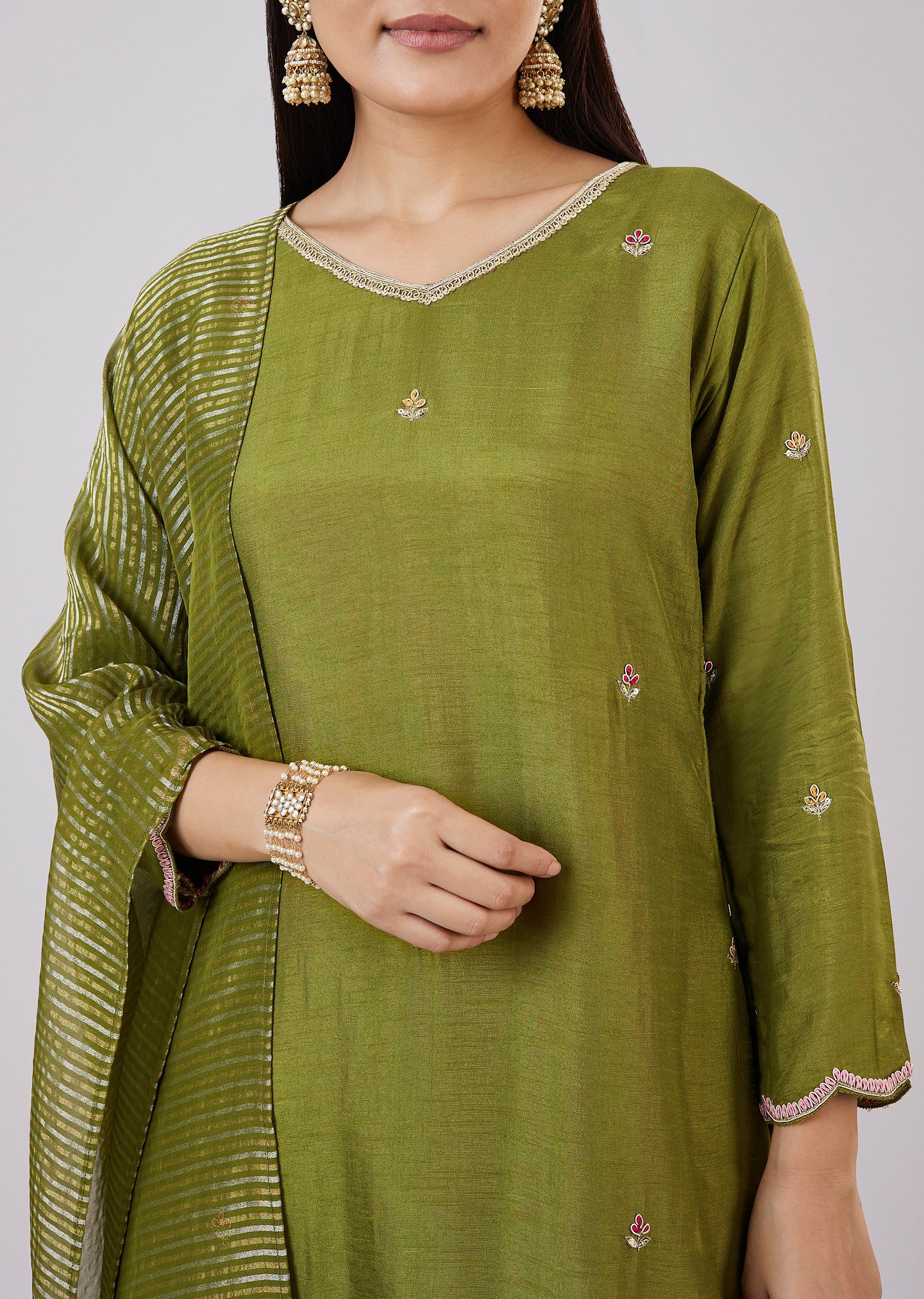 Green Silk Palazzo Set With Zari And Sequins Work