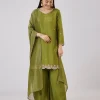 Green Silk Palazzo Set With Zari And Sequins Work