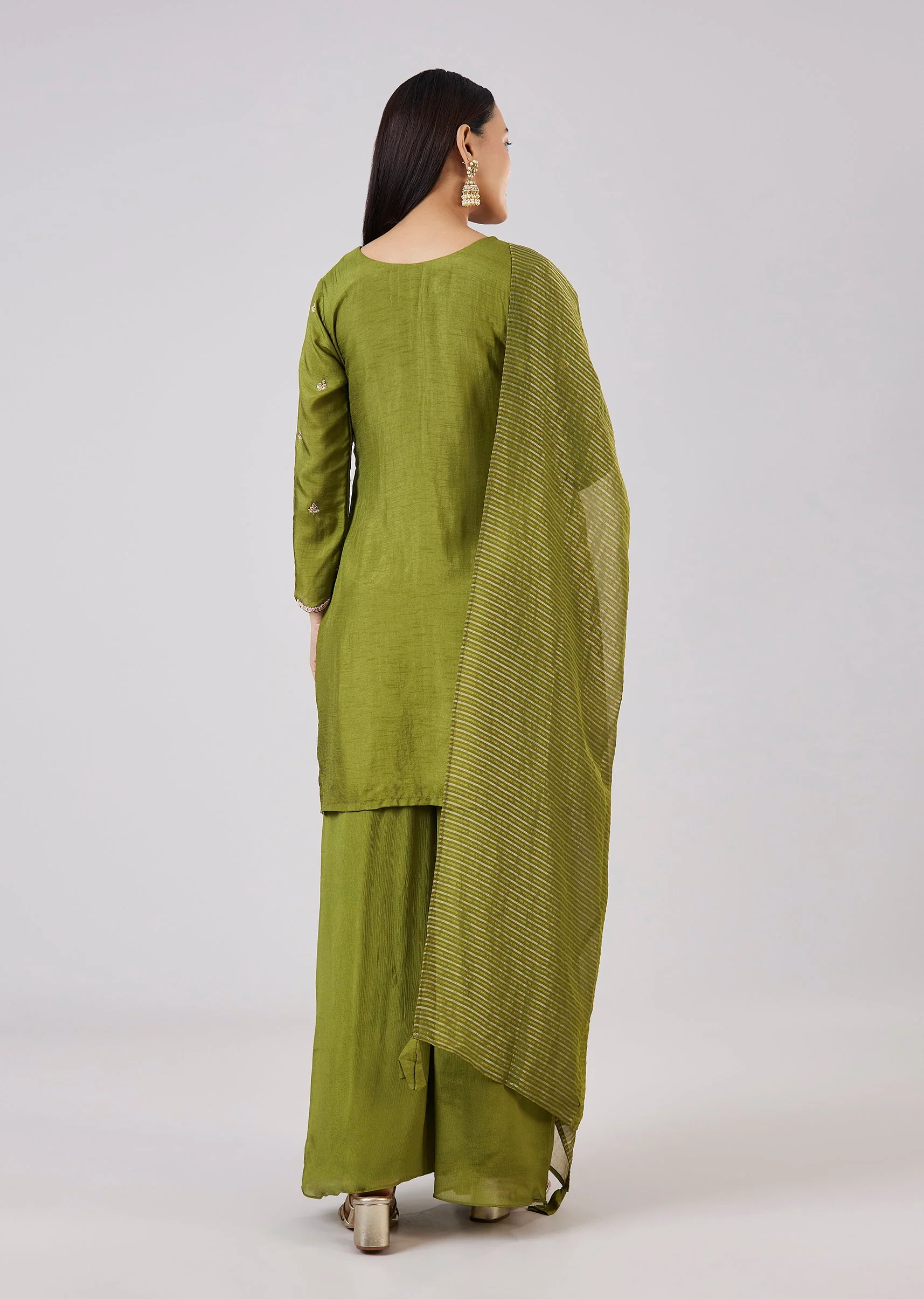 Green Silk Palazzo Set With Zari And Sequins Work